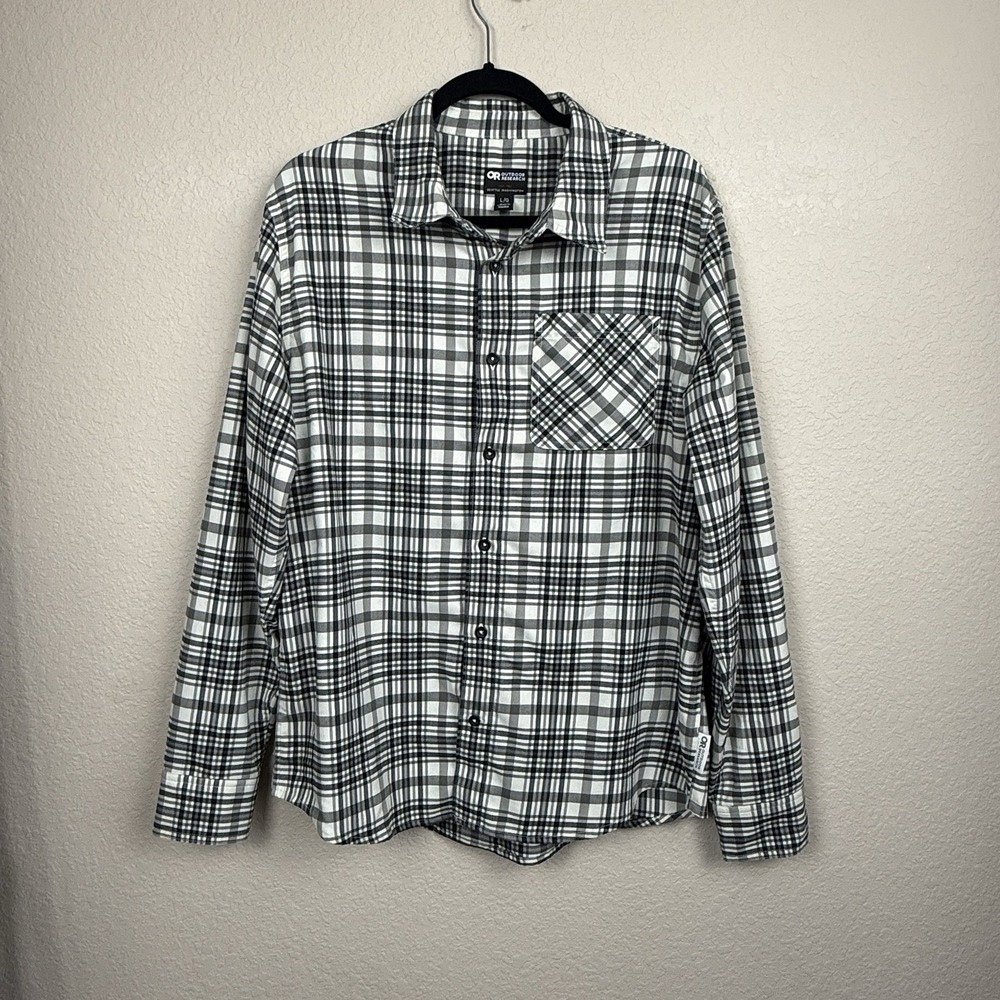 Outdoor Research Men's Black White Plaid Kulshan Flannel Long Sleeve Outdoor L